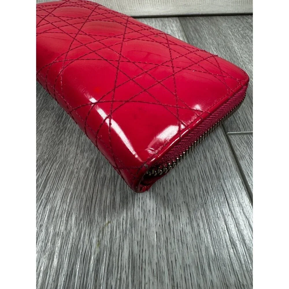 Lady Dior Passion Pink Patent Cannage Calfskin Continental Zip Around Wallet